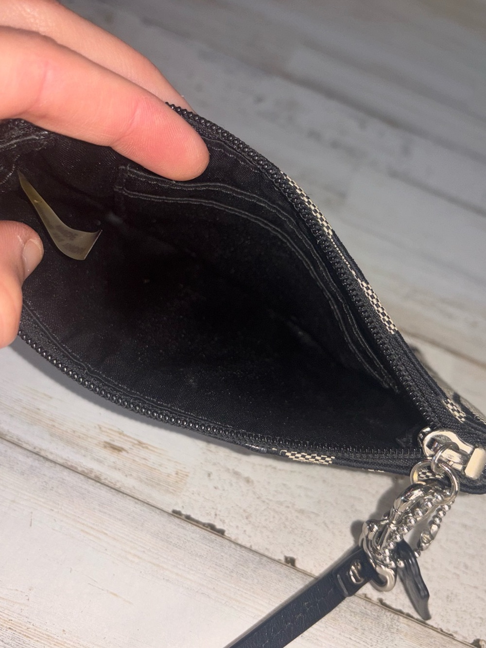 Coach Signature Canvas Wristlet Zippered Coin Wallet Black/White/Beige y2K 4x6 - Picture 11 of 11
